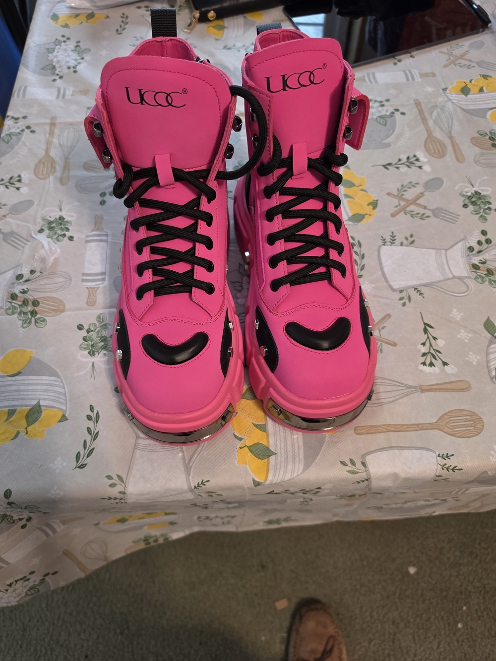 Hot Pink Men's High-Top Boots with Black Accents